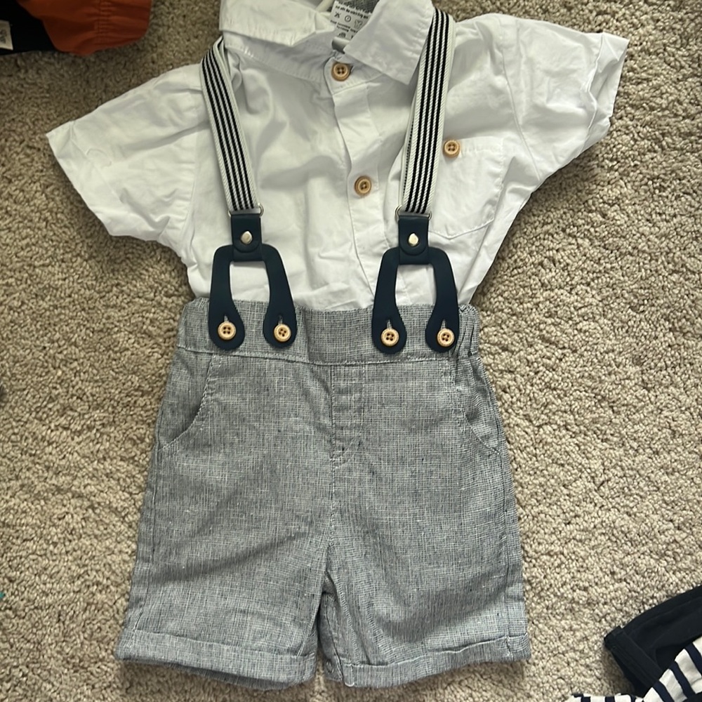 Brand new Baby boy 12-18 month shorts and onesie w/ suspenders
